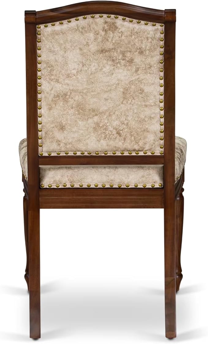 LKMA9-AWA-36 9 Pieces Dining Table Set Includes a Rectangular Dining Table and 8 Light Beige Polyester Fabric Dining Room Chairs, Antique Walnut Finish