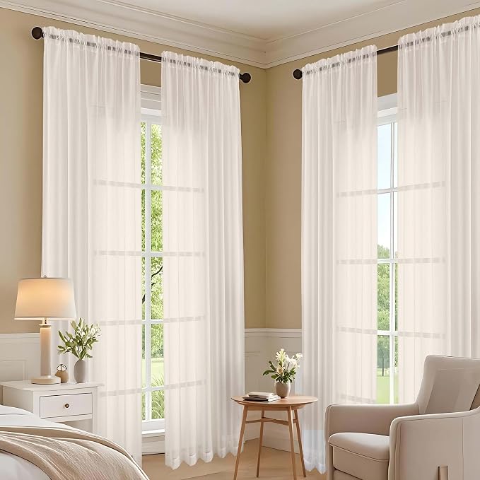 OVZME Cream Sheer Curtains 63 Inches Long 2 Panels Set, Light Filtering Sheer - Image 7