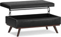 SIMPLIHOME Owen 42 inch Wide Mid Century Modern Rectangle Lift Top Large Coffee Table Storage Ottoman in Distressed Black Vegan Faux Leather, Assembled, for the Living Room, Entryway and Family Room