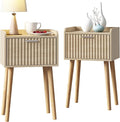 LAATOOREE Nightstand Set of 2, Small Bed Side Table with Fluted Door, End Table with Solid Wood Legs, Mid-Century Bedside Table for Bedroom Small Space