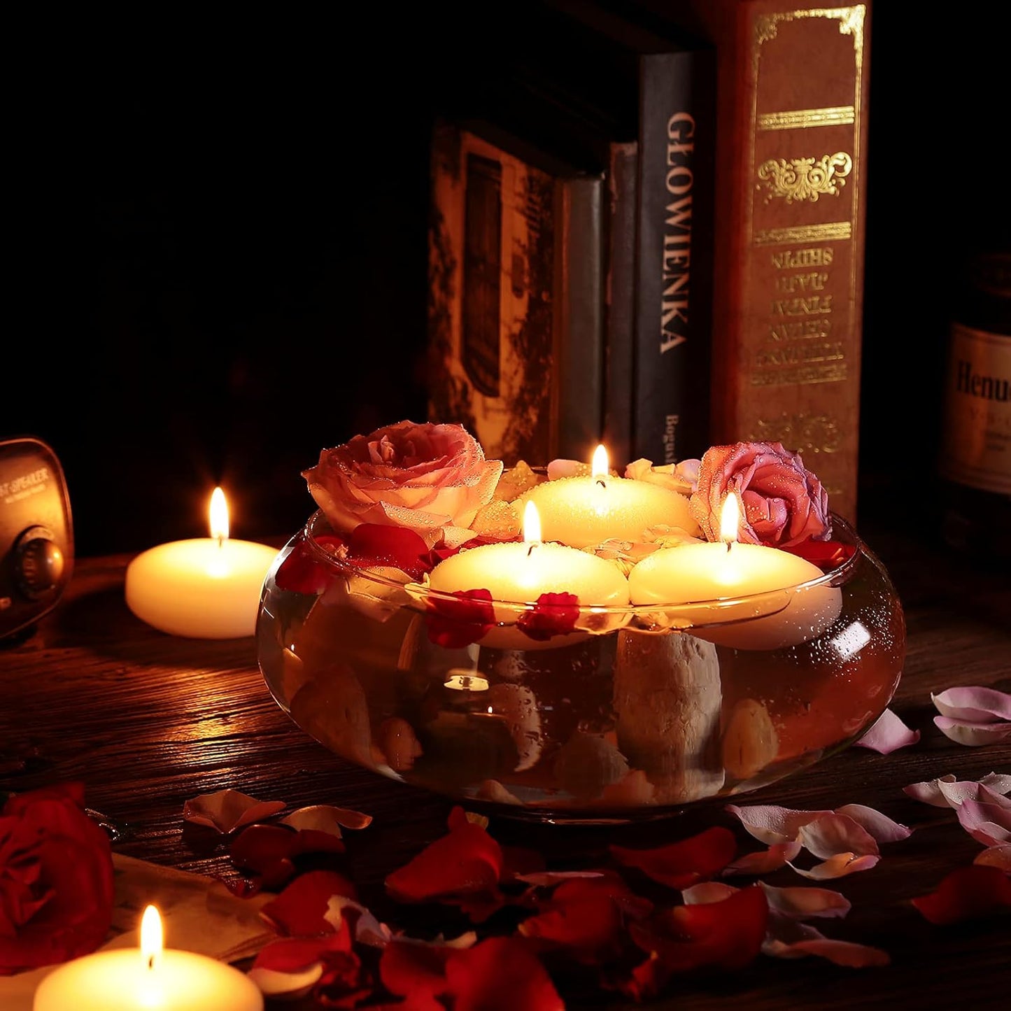 24 Pack Floating Candles, 3” White Unscented Dripless Wax Burning Candles, for Weddings, Party, Cylinder Vases, and Home Decorations