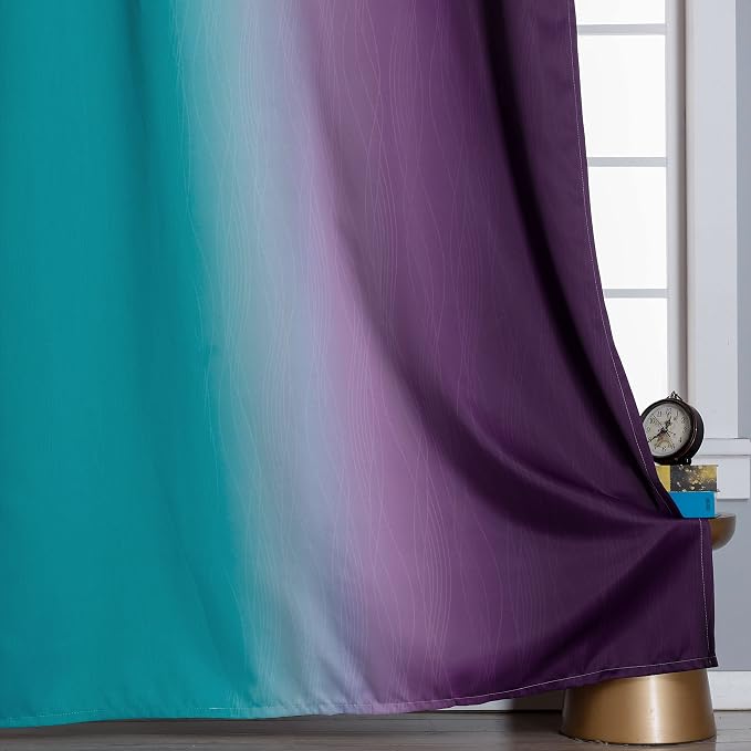 Estelar Textiler Ombre Teal and Purple Blackout Curtains 45 Inch Length 2 panels - Image 6