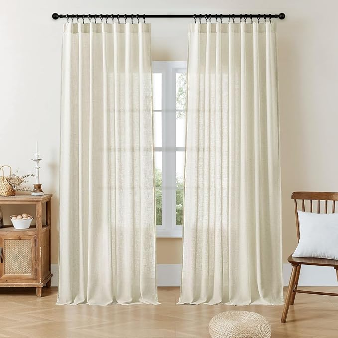 Joydeco Linen Curtains 84 Inch Length 2 Panel Sets, Light Filtering Curtains by JOYDECO