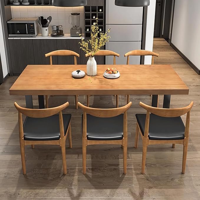 Stylish Modern Minimalist Solid Wood Dining Table with Sturdy Metal Base – Easy Assembly, Versatile Design for Dining Rooms, Living Rooms, and Offices (70.8 * 31.5 * 29.5)
