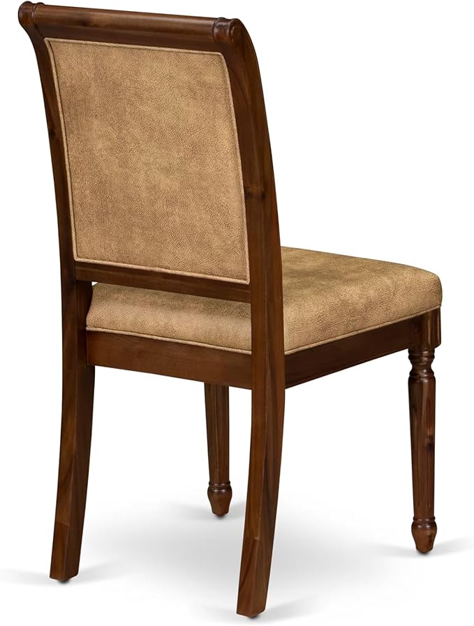 LKCY7-AWA-28 7-Piece Kitchen Table Set Consists of a Dining Table and 6 Beige Polyester Fabric Dinner Chairs with High Back - Antique Walnut Finish