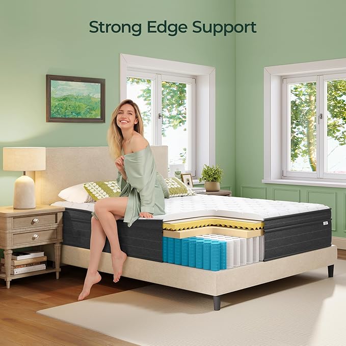 XL Twin Mattress 12 Inch in a Box - Memory Foam & Pocket Spring Bed Mattress for Back Pain Relief, Cool Breathable Fiberglass-Free Cover, Medium Firm, CertiPUR-US Certified
