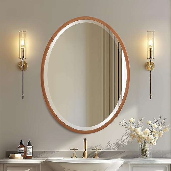 OVALCREST - Oval Wooden Beveled Wall Mirror for Home Decor, Bathroom, Vanity, Bedroom, Living Room, Hallway - London Style (Sunset Gold) 17.1 x 21.1