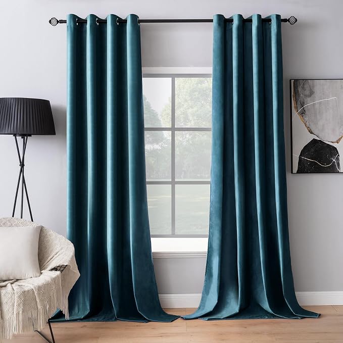MIULEE Blue Velvet Curtains 72 Inches Length Blackout Curtains Thermal by MIULEE