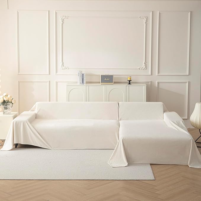 MYSKY HOME White Couch Covers, Sofa Covers for 3 Cushion Couch Sofa Pet Friendly, Dog Couch Cover Furniture Protector Cover, Non Slip Soft Sofa Cover, Sofa Covers Washable, 91" x 118"