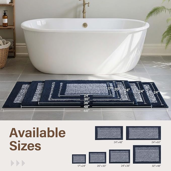 48x24 Long Bathroom Rugs Washable Non Slip, Dark Blue Bath Mat - Image 6