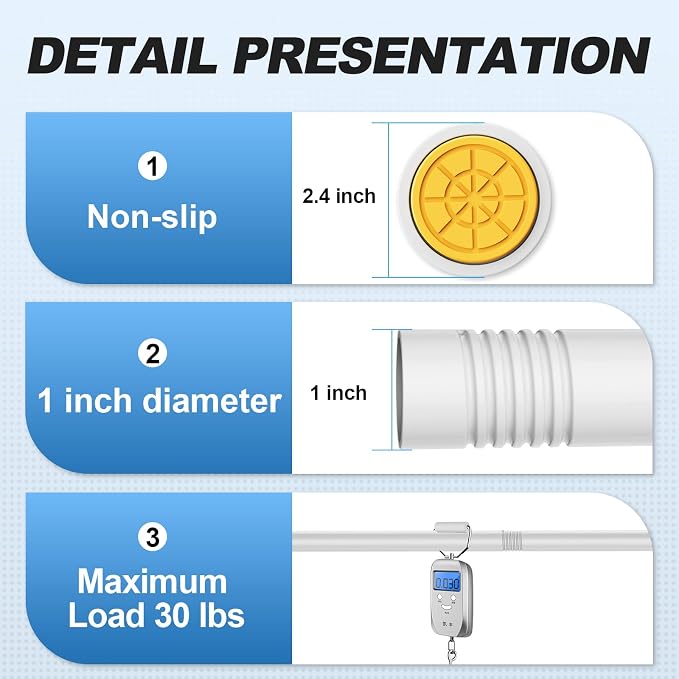 CorkLatta White Shower Curtain Rod 31 to 104 Inch, 1 Inch Diameter Adjustable - Image 3
