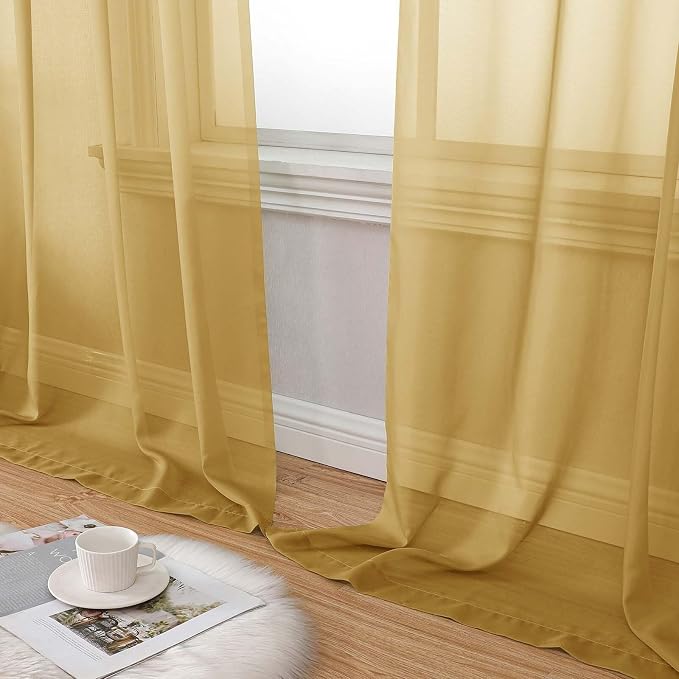 Gold Sheer Curtains for Bedroom Living Room 96 Inches Long 2 Panels, Modern - Image 8