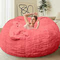 Bean Bag Chairs for Kids Comfy Fluffy Big Joe Bean Bag Chair Cover Without Filler Round Sofa Chairs for Bedroom Living Room Decor, 5FT, Rose Red