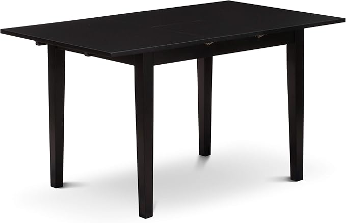 East West Furniture NOBR5-BLK-17 5 Piece Kitchen Set for 4 Includes a Rectangle Dining Room Table with Butterfly Leaf and 4 Light Sable Linen Fabric Parsons Chairs, 32x54 Inch, Black