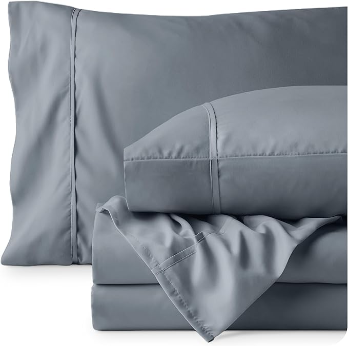 Bare Home Full Extra Long Sheet Set - 1800 Ultra-Soft Microfiber Full XL Bed Sheets - Double Brushed - Deep Pockets - Easy Fit - 4 Piece Set - Bed Sheets (Full XL, Steel Blue)