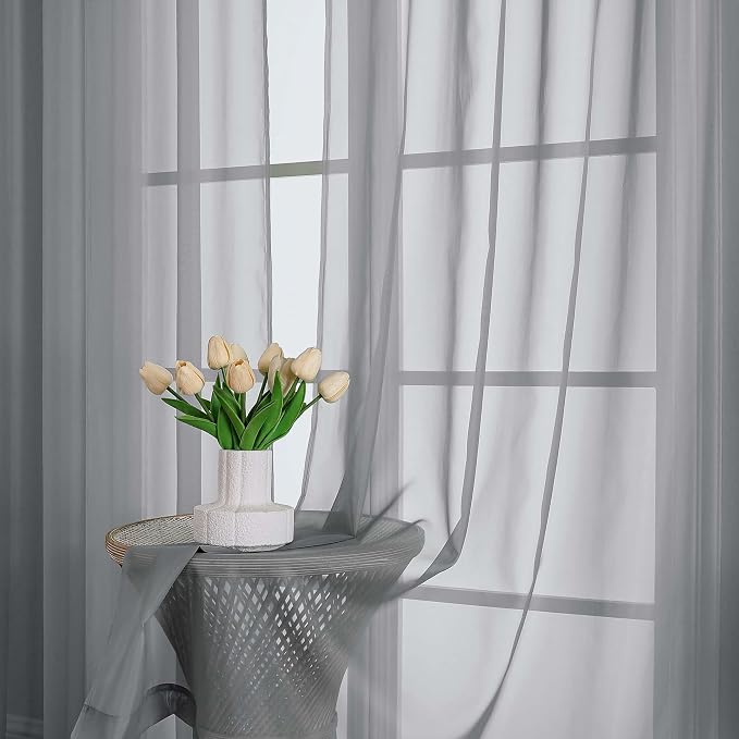 OWENIE Sheer Curtains 84 Inches Long 2 Panels Set, Sheer Grey Curtains - Image 6