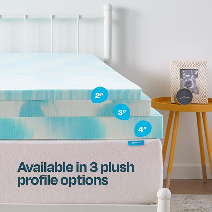 Linenspa 3 Inch Gel Swirl Memory Foam Mattress Topper – Cooling Gel Infused – Pressure Relieving Bed Topper - Mattress Pad – CertiPUR Certified - Twin Size