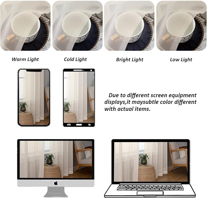 Chyhomenyc Cream Sheer Curtains 63 Inches Long 2 Panels, Light Filtering Bright - Image 4