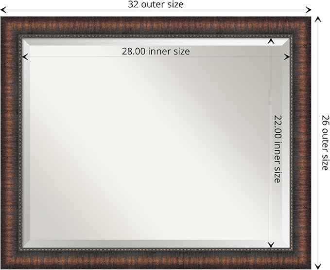 Amanti Art Brown Bathroom Mirror for Over Sink, 26x32 Caleb Brown Rectangle Vanity Mirror, Large Rustic Farmhouse Frame, Hangs Horizonally and Vertically, Bathroom Wall Decor, Beveled Edge
