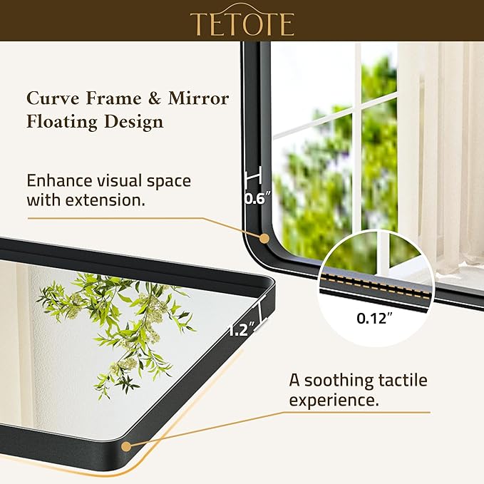 TETOTE Black Vanity Mirror 48 x 30 Matte Black Bathroom Mirrors, Tempered Glass, Modern Farmhouse Wall Mounted Mirror for Decorative(Horizontal/Vertical)