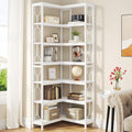 Tribesigns Corner Shelf, 7-Tier Industrial Corner Bookshelf, Wood and Metal Corner Etagere Bookcase, Freestanding Display Shelf for Living Room, Kitchen, Home Office, White