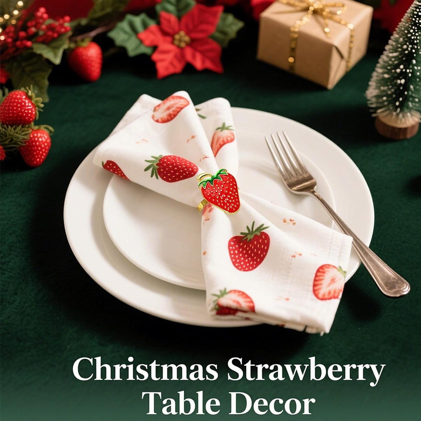 Gold Strawberry Napkin Rings Set of 8 Fall Fruit Napkin Ring Holders for Garden Weddding,Rustic Farmhouse Napkin Rings for Christmas Thanksgiving Day Family Gathering Dinner Table Decor