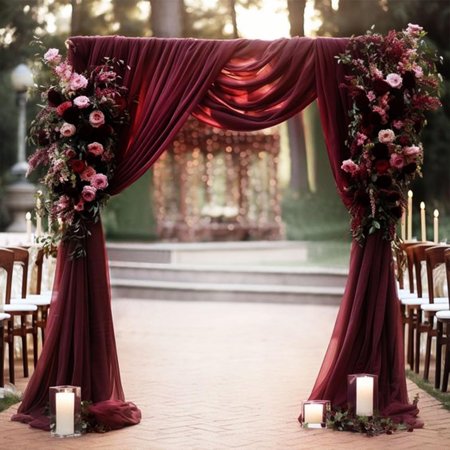 20Ft Length x 28" Width Wedding Arch Draping Fabric 2 Panels Burgundy Arch Drapes Chiffon Fabric Sheer Curtains Backdrop for Party Decorations Wedding Ceremony Bridal Ceiling Stage Reception Decor