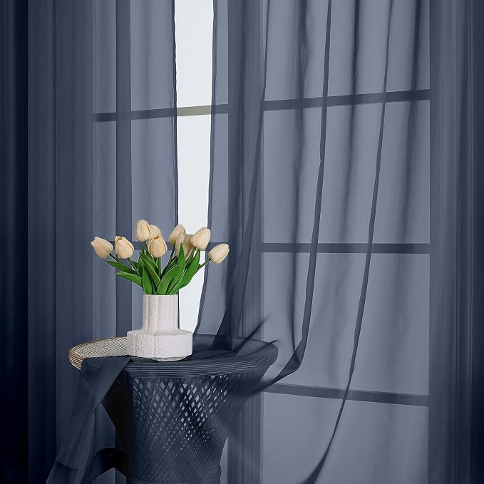 OWENIE Extra Long Navy Blue Sheer Curtains 96 Inches Long 2 Panels Set - Image 6