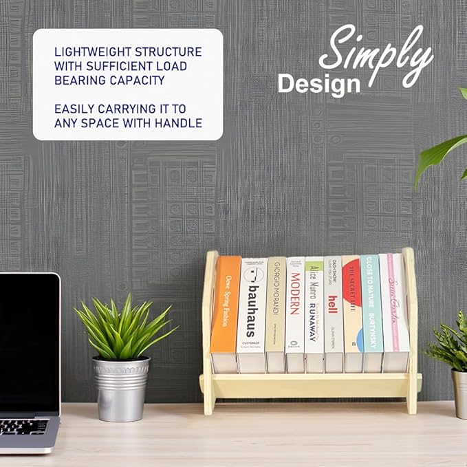 2 Pack Desktop Bookshelf, Stackable Book Organizer with Handle, Storage Rack for CD/Magazine/File Folder, Portable Small Bookshelf for Study, Living Room, Kid's Room, No Nails, Small Size