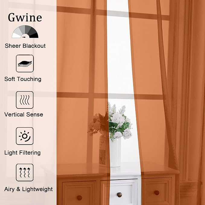 Gwine Burnt Orange Valances for Windows, Small Light Filtering Rod Pocket Cafe - Image 3