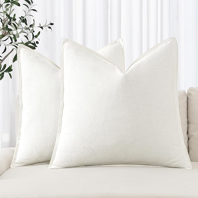 MIULEE Decorative Linen Pillow Covers 18x18 Inch Cream White Boho Farmhouse by MIULEE