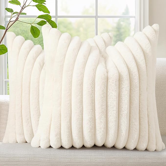 decorUhome Summer Cozy Faux Fur Throw Pillow Covers 20x20 Set of 2 Decorative by decorUhome