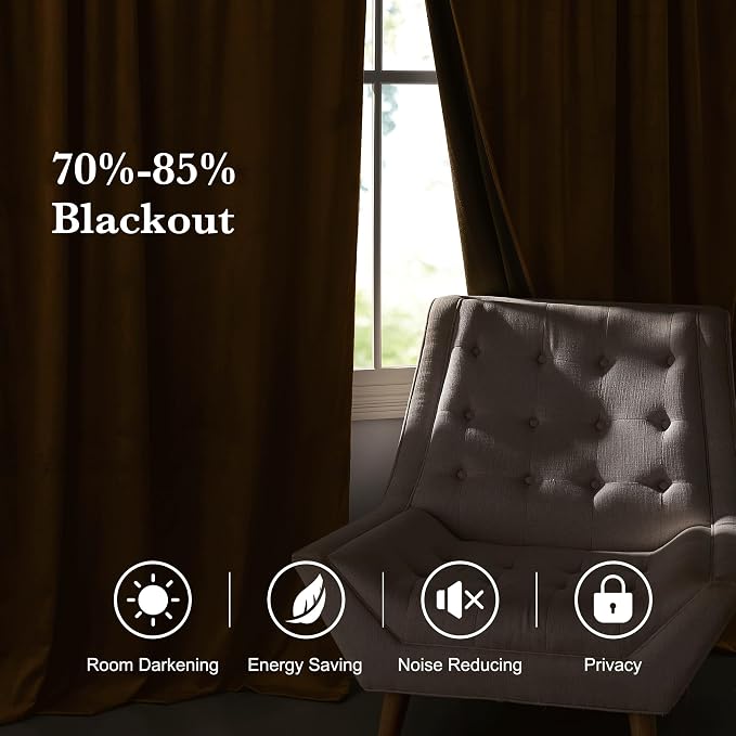 RYB HOME Luxurious Bronze Velvet Curtain Panels - Image 5