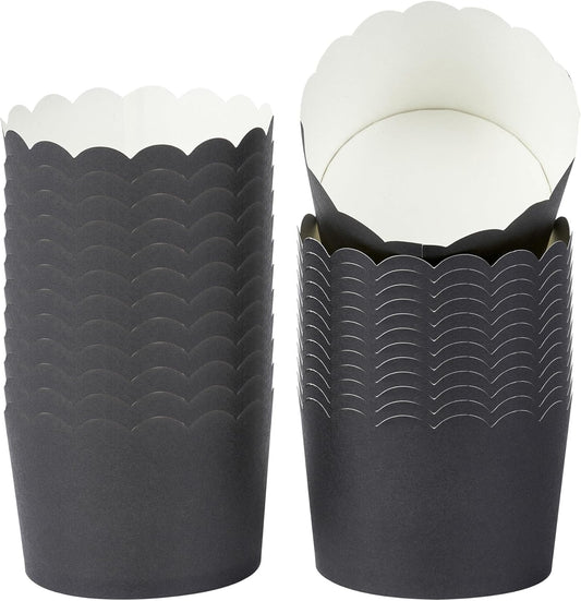 Panificio 10 Ounce Cupcake Wrappers, 200 Scalloped Baking Cups - Oven-Ready, Greaseproof, Black Paper Cupcake Liners, Disposable, For Birthdays, Baby Showers, Or Weddings - Restaurantware