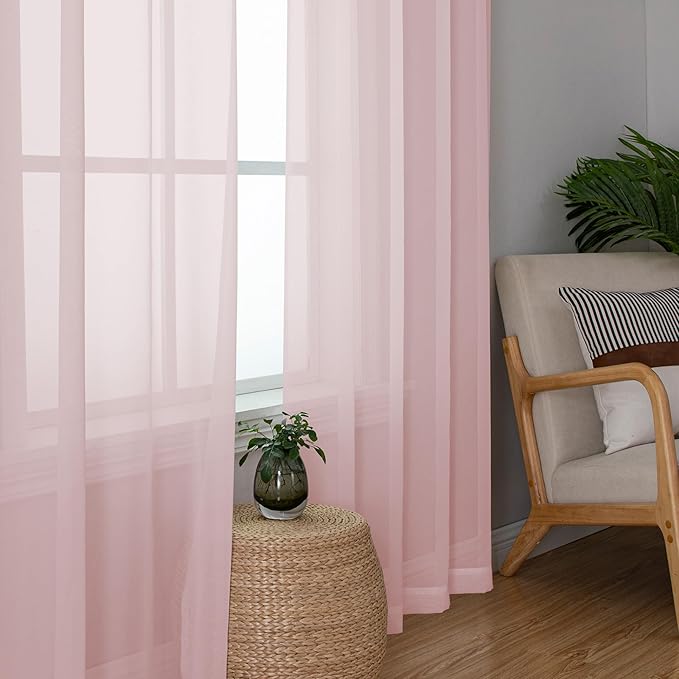 Simplebrand Blush Sheer Curtains 72 Inches Long 2 Panels - Image 2
