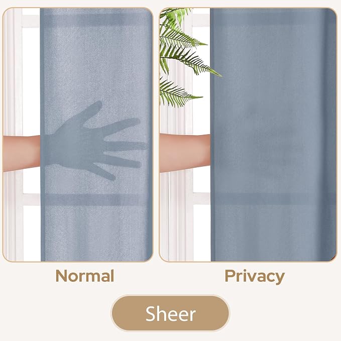 HOMEIDEAS Non-See-Through Stone Blue Privacy Sheer Curtains, 52 X 96 Inches - Image 3