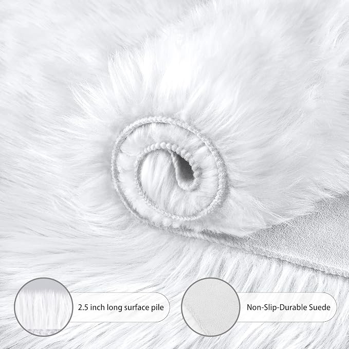 Ciicool Faux Sheepskin Rugs Soft Faux Fur Rug White Fluffy Chair Couch Cover - Image 4