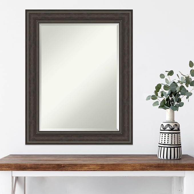 Amanti Art Brown Wall Mirror 30x24 Shipwreck Greywash Rectangle Bathroom Mirror for Wall Decor Living Room, Medium Traditional Frame, Hangs Horizonally and Vertically, Bathroom Decor, Beveled Edge
