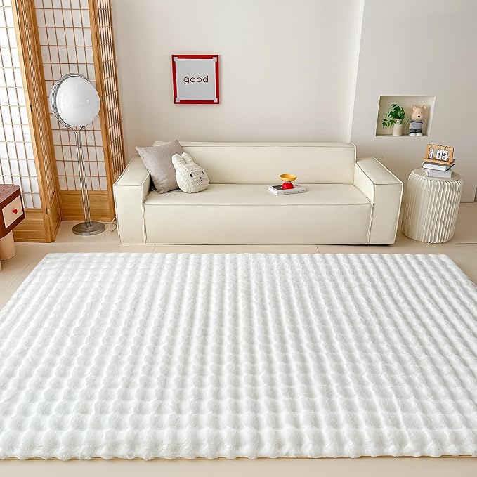 White Rabbit Plush Rug 8'x10', Fluffy Faux Fur Shaggy Area Rug - Image 2