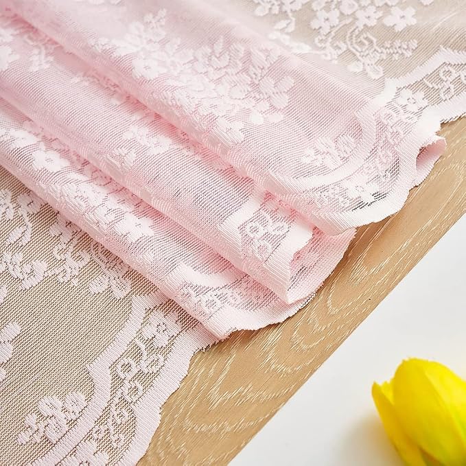 YJ YANJUN Vintage Lace Curtains Elegant Floral Pink Sheer French Door Curtains - Image 4