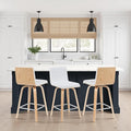Vienna Modern Counter Height Swivel Bar Stool with White Faux Leather Seat and Patterned Oak Wood Frame Set of 3