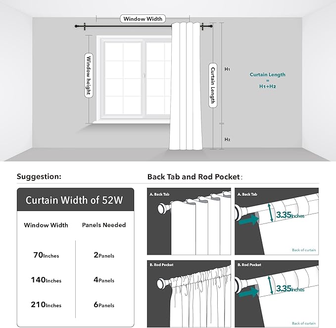 Deconovo Blackout Curtains, Thermal Insulated, W52 x L95 2 Panels, Back Tab - Image 7
