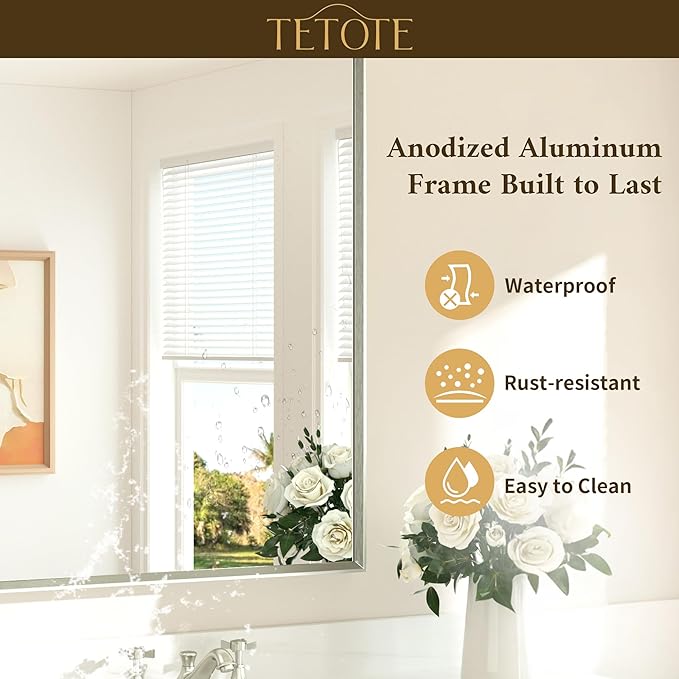 TETOTE Brushed Nickel Bathroom Vanity Mirror 55" x 30" Beveled Framed Bathroom Wall Mirror for Over Sink Brushed Nickel, Tempered Glass, Modern Farmhouse Bedroom, Entryway, Living Room