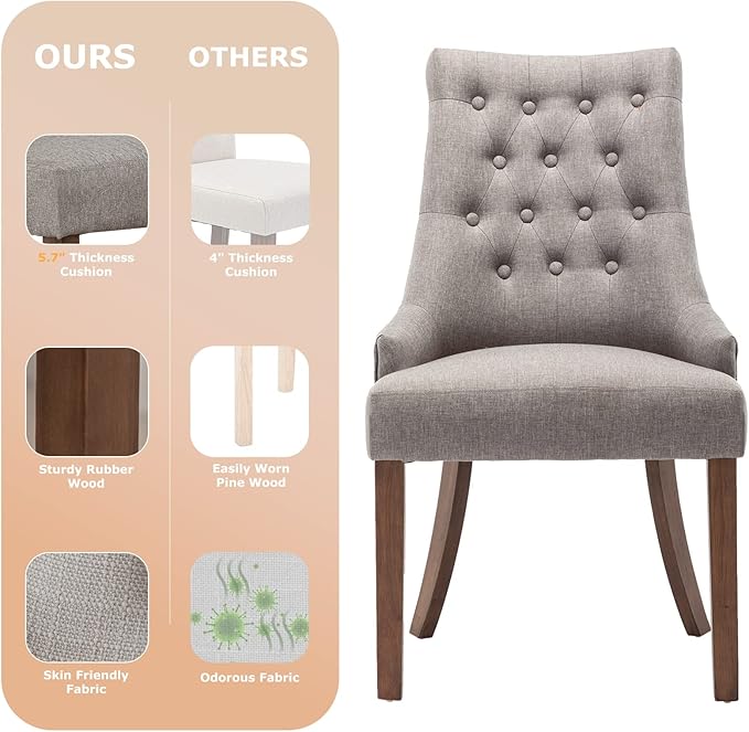 COLAMY Wingback Upholstered Dining Chairs Set of 4, Fabric Side Dining Room Chairs with Tufted Button, Living Room Chairs for Home Kitchen- Light Grey