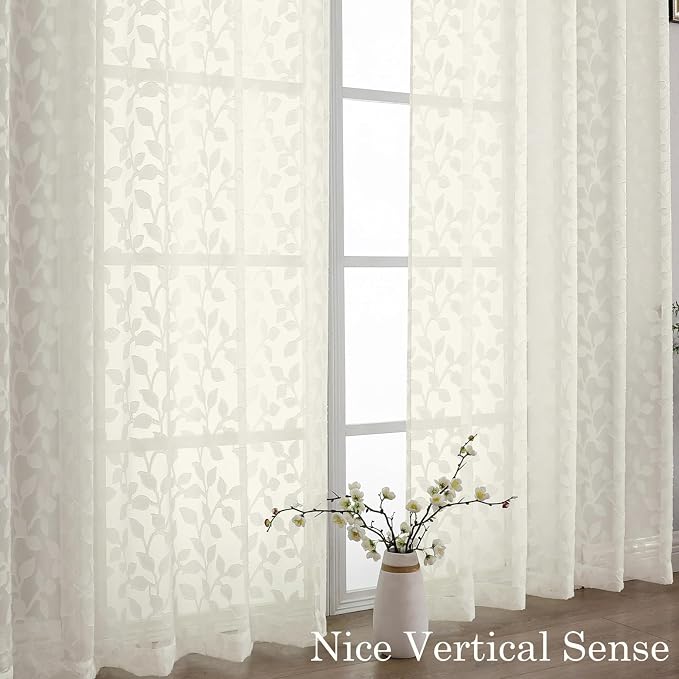 Chyhomenyc Ivory Sheer Curtains 30 Inch Length, Light Filtering Leaf Tufted - Image 9