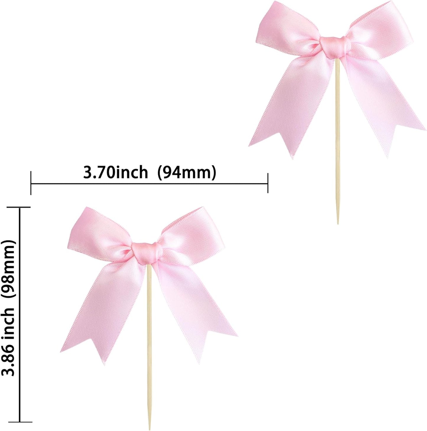 Ephlyn 24Pcs Pink Bow Cupcake Toppers Bow Cake Topper Birthday Decorations Mini Bowknot Cupcake Picks for Coquette Theme Party Decoration Bachelorette Bridal Engagement Wedding Party Pink