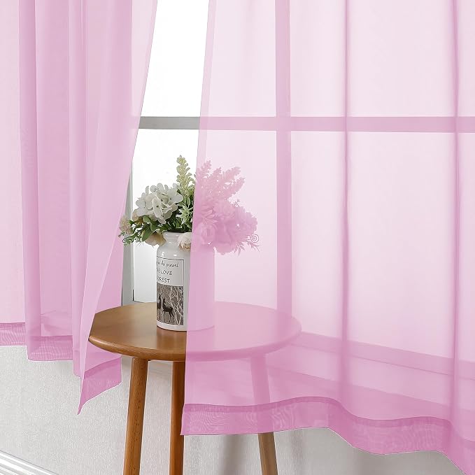 Lecloud Light Pink Sheer Curtains 36 Inch Length 2 Panels, Elegant Voile Cafe - Image 9