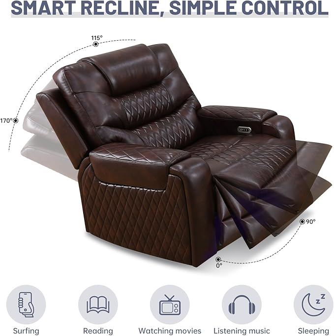 PU Leather Power Wall Hugger Chair Double Reclining Sectional Sofa 2-Seater Loveseat Couch with Center Storage Console, USB Ports, Cup Holders and Ambient LED Light for Living Room RV Theater Seating