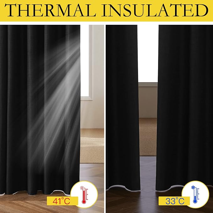 NICETOWN Black Truly Blackout Linen Blend Flax Drapes - Image 3