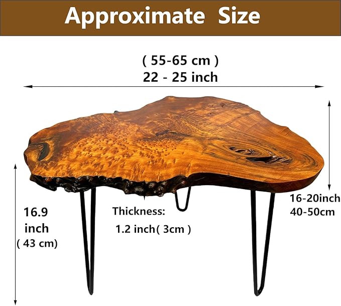 Live Edge Coffee Table, Natural Wood Coffee Table for Living Room, Natural Fir Unique Desktop with Metal Hairpin Legs (Plus Size)